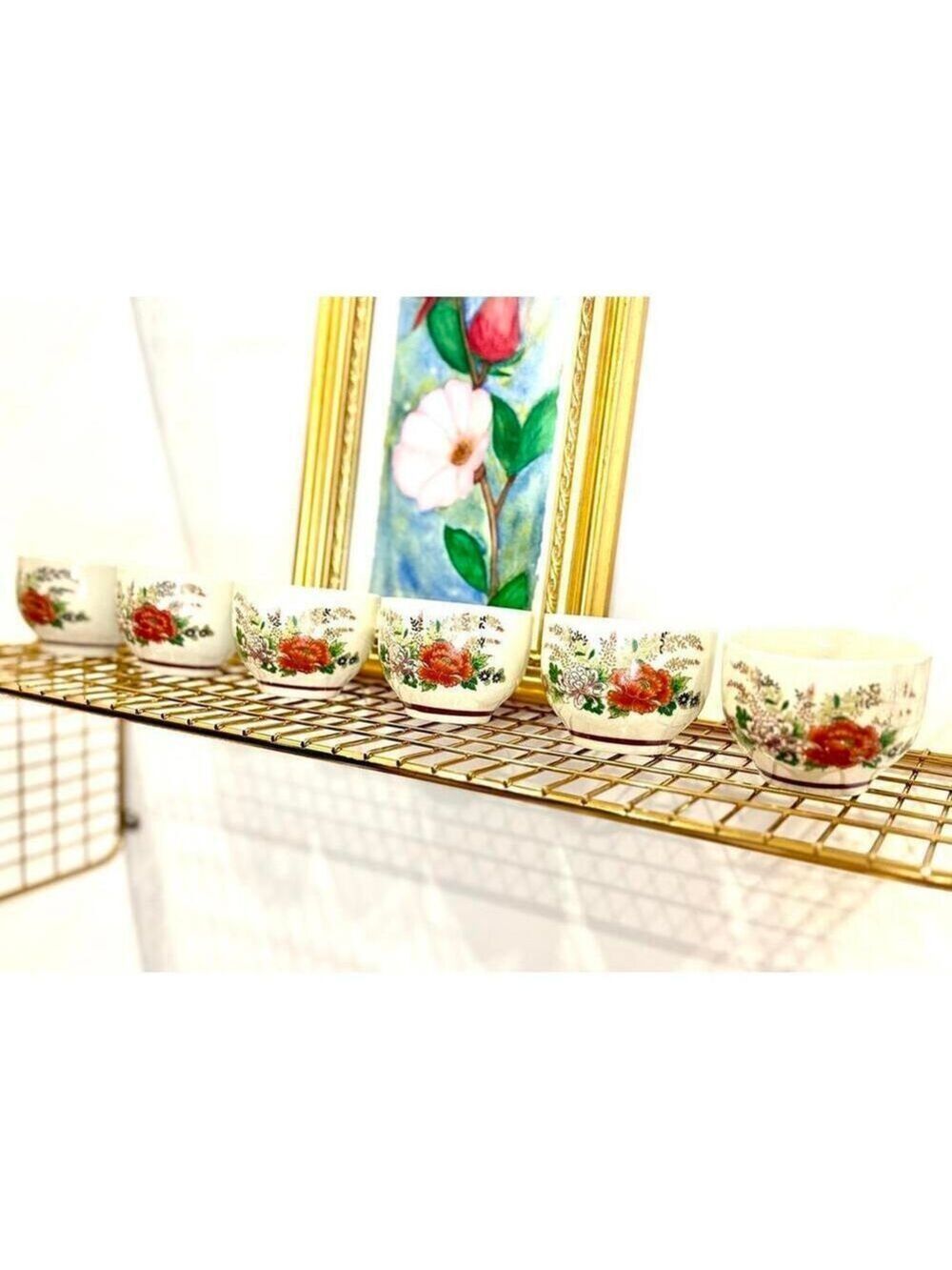 Vintage Japanese Kutani Sake Tea Cups Set of 6 – Hand Painted Floral Design